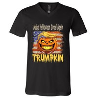 Trumpkin Make Halloween Great Again Flag Usa American V-Neck T-Shirt