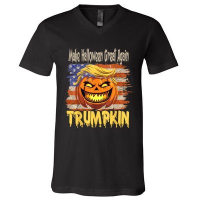 Trumpkin Make Halloween Great Again Flag Usa American V-Neck T-Shirt