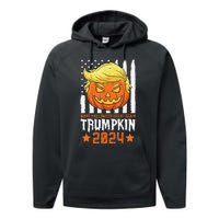 Trumpkin Make Halloween Great Again Flag Pumpkin Trump 2024 Performance Fleece Hoodie