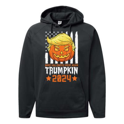 Trumpkin Make Halloween Great Again Flag Pumpkin Trump 2024 Performance Fleece Hoodie