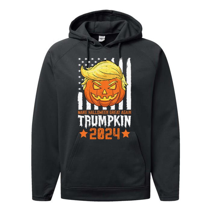 Trumpkin Make Halloween Great Again Flag Pumpkin Trump 2024 Performance Fleece Hoodie