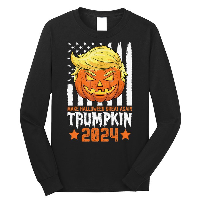 Trumpkin Make Halloween Great Again Flag Pumpkin Trump 2024 Long Sleeve Shirt