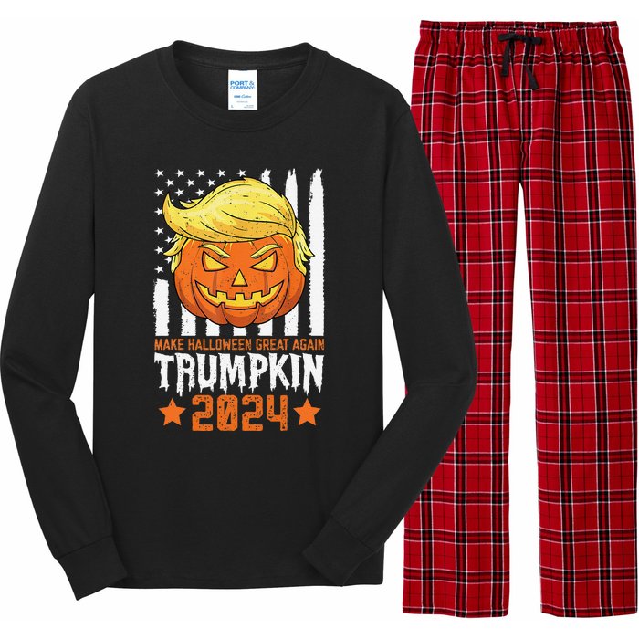 Trumpkin Make Halloween Great Again Flag Pumpkin Trump 2024 Long Sleeve Pajama Set