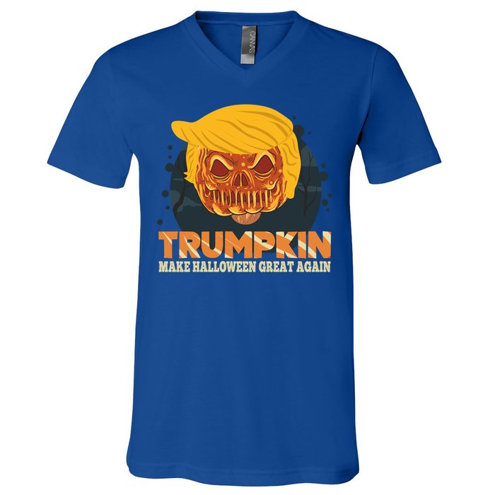 Trumpkin Make Halloween Great Again Funny Usa Trump Pumpkin Cool Gift V-Neck T-Shirt