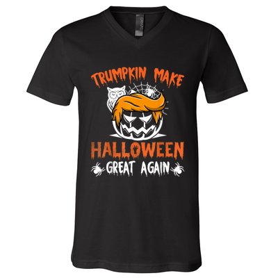 Trumpkin Make Halloween Great Again Funny Trump Support V-Neck T-Shirt