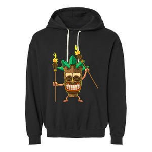 Tiki Man Hawaiian Summer Tropical Luau Party Garment-Dyed Fleece Hoodie