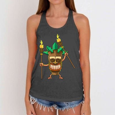 Tiki Man Hawaiian Summer Tropical Luau Party Women's Knotted Racerback Tank