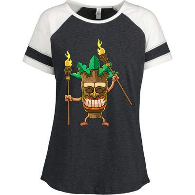 Tiki Man Hawaiian Summer Tropical Luau Party Enza Ladies Jersey Colorblock Tee