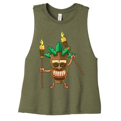 Tiki Man Hawaiian Summer Tropical Luau Party Women's Racerback Cropped Tank