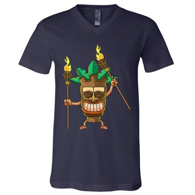 Tiki Man Hawaiian Summer Tropical Luau Party V-Neck T-Shirt