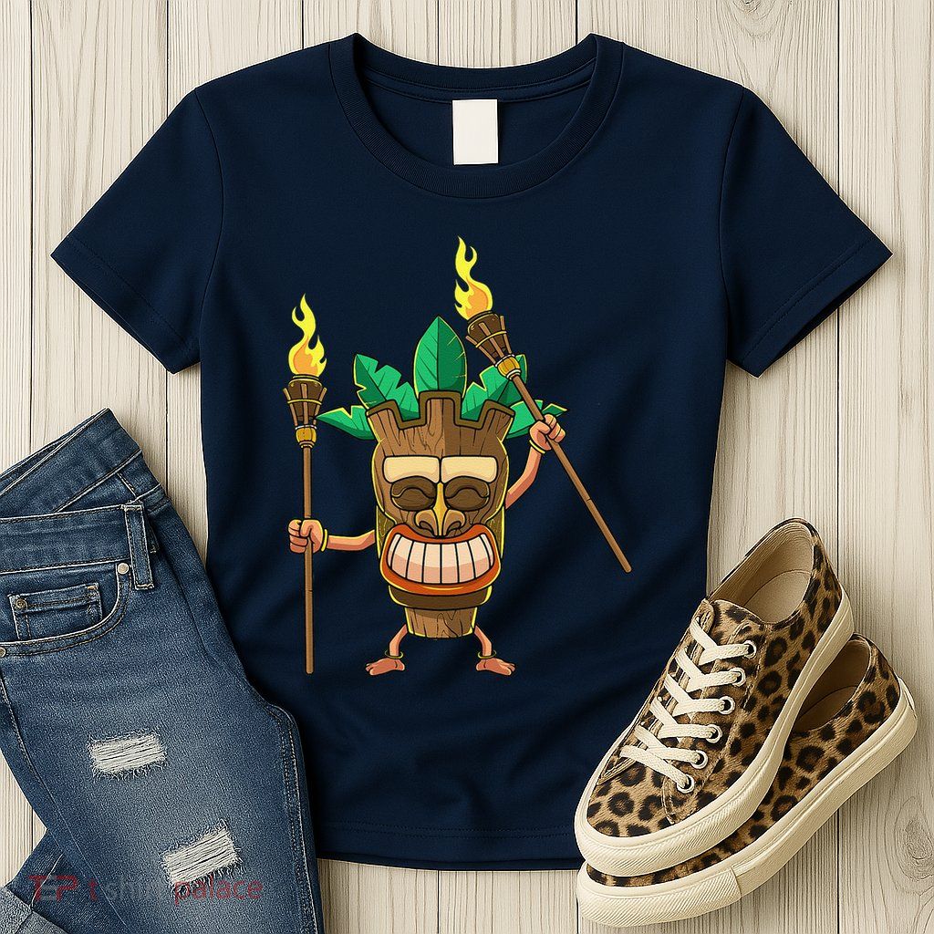 Tiki Man Hawaiian Summer Tropical Luau Party Womens T-Shirt