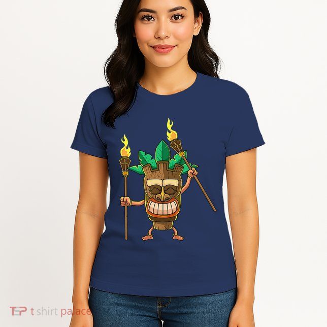 Tiki Man Hawaiian Summer Tropical Luau Party Womens T-Shirt