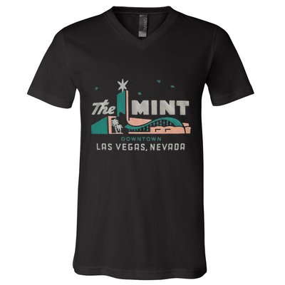 The Mint Hotel Casino Vintage Sign Retro Downtown Las Vegas V-Neck T-Shirt