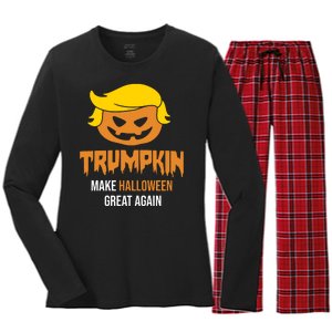 Trumpkin Make Halloween Great Again Funny Pro Trump Women's Long Sleeve Flannel Pajama Set 