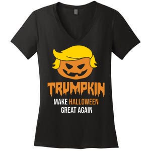 Trumpkin Make Halloween Great Again Funny Pro Trump Women's V-Neck T-Shirt