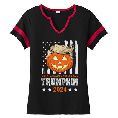 Trumpkin Make Halloween Great Again Flag Pumpkin Trump 2024 Ladies Halftime Notch Neck Tee