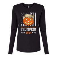 Trumpkin Make Halloween Great Again Flag Pumpkin Trump 2024 Womens Cotton Relaxed Long Sleeve T-Shirt