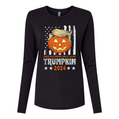 Trumpkin Make Halloween Great Again Flag Pumpkin Trump 2024 Womens Cotton Relaxed Long Sleeve T-Shirt