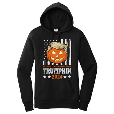 Trumpkin Make Halloween Great Again Flag Pumpkin Trump 2024 Women's Pullover Hoodie