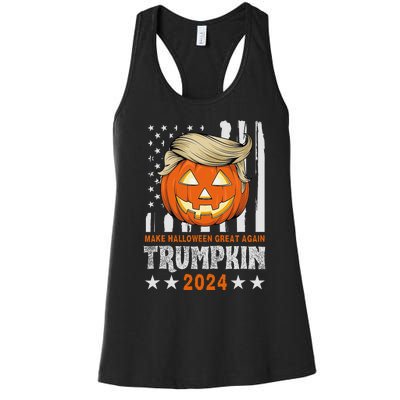 Trumpkin Make Halloween Great Again Flag Pumpkin Trump 2024 Women's Racerback Tank