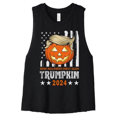 Trumpkin Make Halloween Great Again Flag Pumpkin Trump 2024 Women's Racerback Cropped Tank