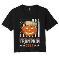 Trumpkin Make Halloween Great Again Flag Pumpkin Trump 2024 Women's Crop Top Tee