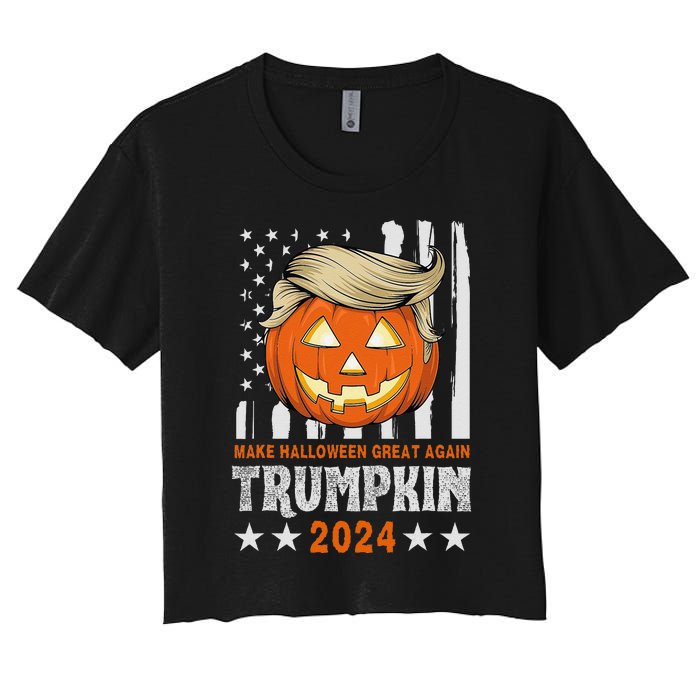 Trumpkin Make Halloween Great Again Flag Pumpkin Trump 2024 Women's Crop Top Tee