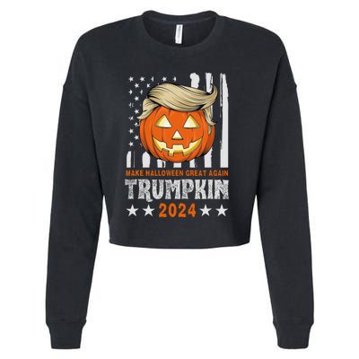 Trumpkin Make Halloween Great Again Flag Pumpkin Trump 2024 Cropped Pullover Crew