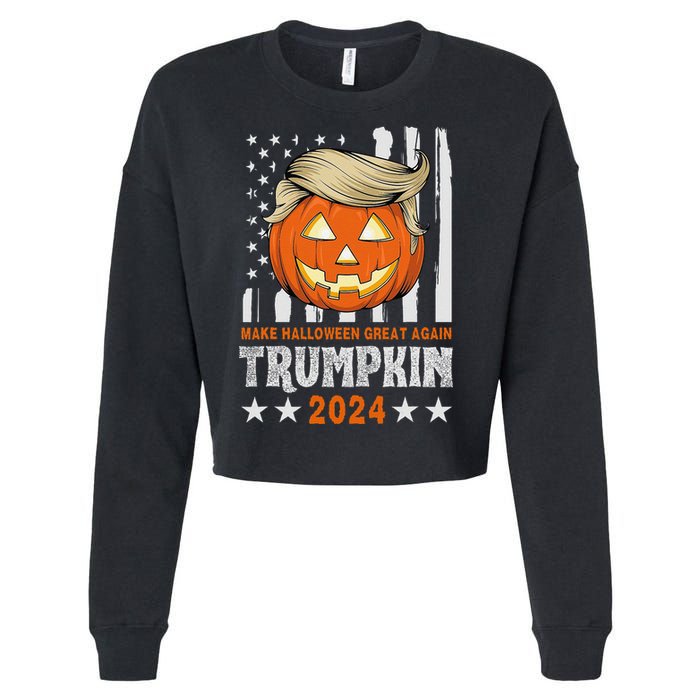 Trumpkin Make Halloween Great Again Flag Pumpkin Trump 2024 Cropped Pullover Crew