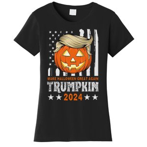 Trumpkin Make Halloween Great Again Flag Pumpkin Trump 2024 Women's T-Shirt