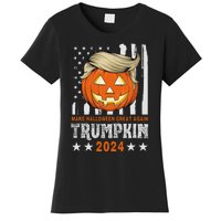 Trumpkin Make Halloween Great Again Flag Pumpkin Trump 2024 Women's T-Shirt