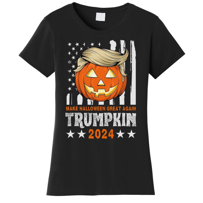 Trumpkin Make Halloween Great Again Flag Pumpkin Trump 2024 Women's T-Shirt