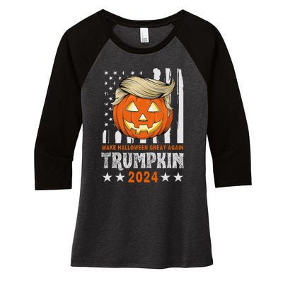 Trumpkin Make Halloween Great Again Flag Pumpkin Trump 2024 Women's Tri-Blend 3/4-Sleeve Raglan Shirt