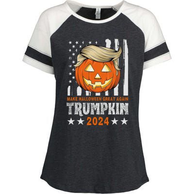 Trumpkin Make Halloween Great Again Flag Pumpkin Trump 2024 Enza Ladies Jersey Colorblock Tee