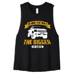 The More I Play With It The Bigger It Gets Lifted Truck Women's Racerback Cropped Tank