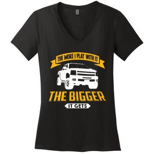 The More I Play With It The Bigger It Gets Lifted Truck Women's V-Neck T-Shirt