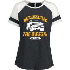 The More I Play With It The Bigger It Gets Lifted Truck Enza Ladies Jersey Colorblock Tee