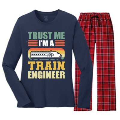 Trust Me I'm A Train Engineer Railroad Engineer Women's Long Sleeve Flannel Pajama Set 