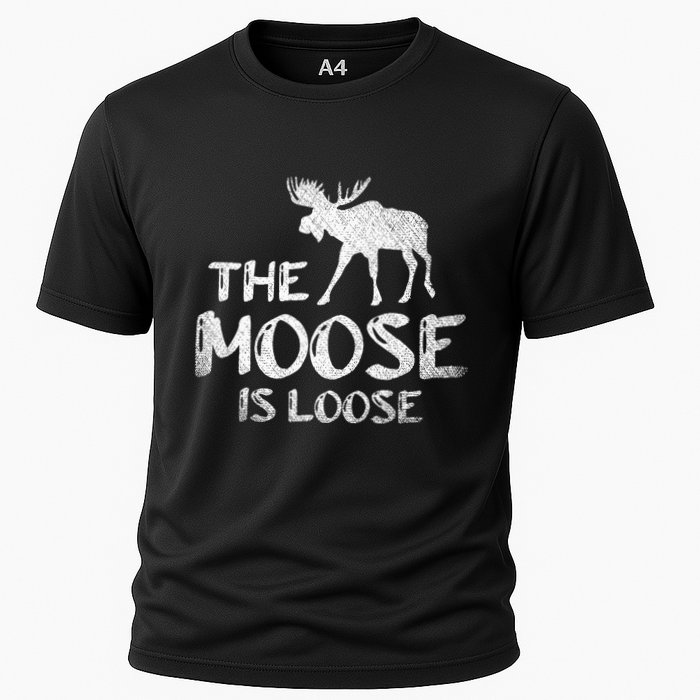 The Moose Is Loose Funny Wildlife Animal Canadian Elk Moose Cooling Performance Crew T-Shirt