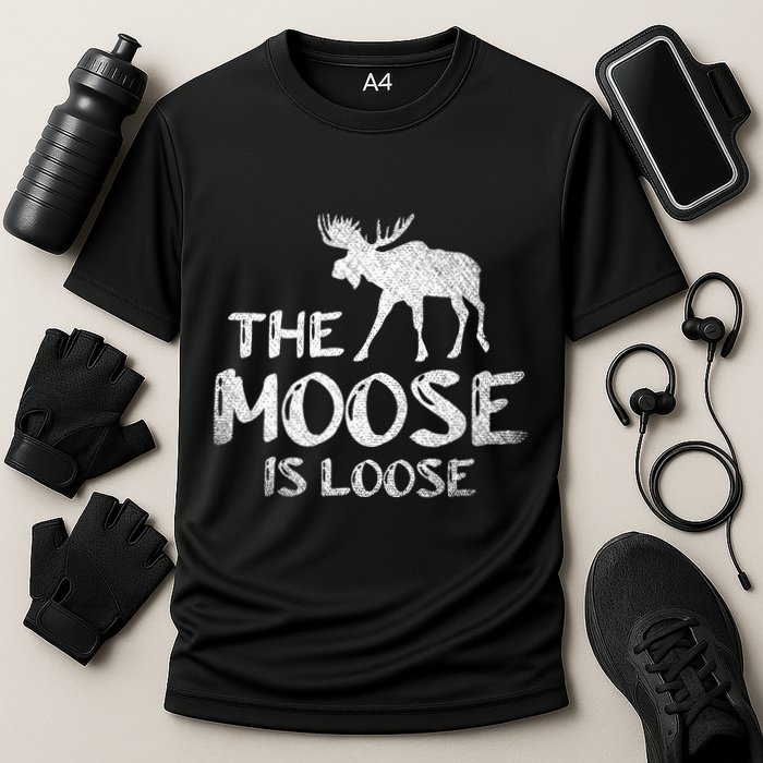 The Moose Is Loose Funny Wildlife Animal Canadian Elk Moose Cooling Performance Crew T-Shirt