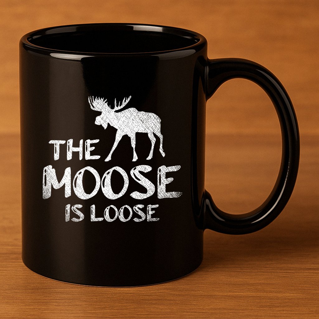 The Moose Is Loose Funny Wildlife Animal Canadian Elk Moose 11oz C Handle Ceramic Mug