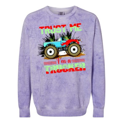 Trust Me I'm A Trucker Monster Truck Colorblast Crewneck Sweatshirt