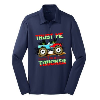 Trust Me I'm A Trucker Monster Truck Silk Touch Performance Long Sleeve Polo