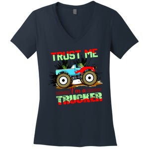 Trust Me I'm A Trucker Monster Truck Women's V-Neck T-Shirt