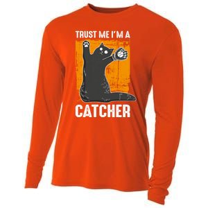 Trust Me Im A Catcher Funny Baseball And Kitten Lover Cute Gift Cooling Performance Long Sleeve Crew