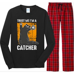 Trust Me Im A Catcher Funny Baseball And Kitten Lover Cute Gift Long Sleeve Pajama Set