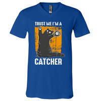 Trust Me Im A Catcher Funny Baseball And Kitten Lover Cute Gift V-Neck T-Shirt