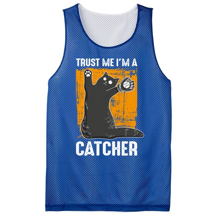 Trust Me Im A Catcher Funny Baseball And Kitten Lover Cute Gift Mesh Reversible Basketball Jersey Tank