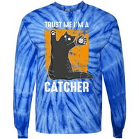 Trust Me Im A Catcher Funny Baseball And Kitten Lover Cute Gift Tie-Dye Long Sleeve Shirt