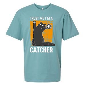 Trust Me Im A Catcher Funny Baseball And Kitten Lover Cute Gift Sueded Cloud Jersey T-Shirt